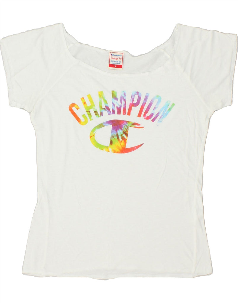 CHAMPION Womens Heritage Fit Graphic T-Shirt Top UK 12 Medium White Vintage Champion and Second-Hand Champion from Messina Hembry 