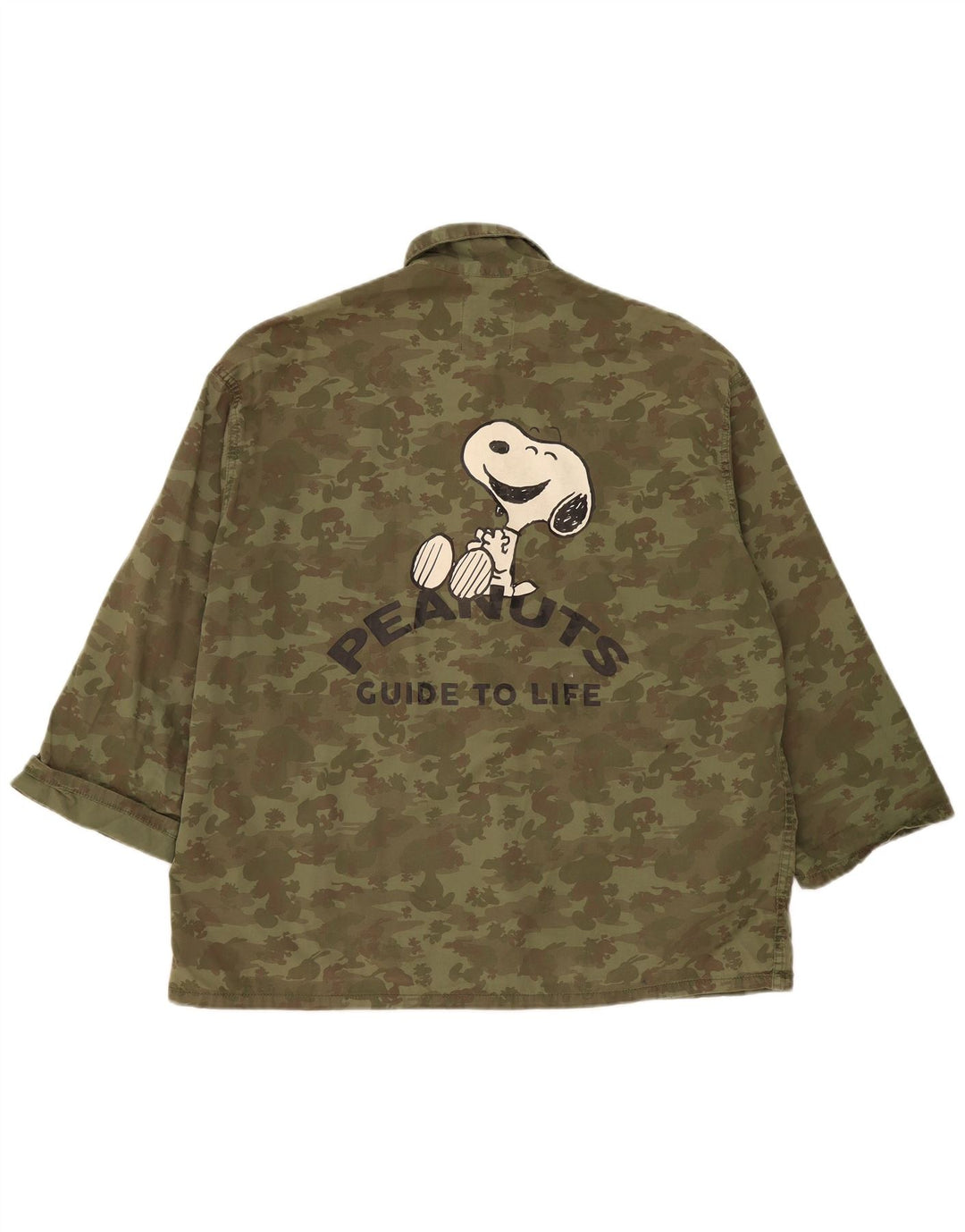 Zara Mens Peanuts Graphic Utility Jacket UK 38 Medium Khaki Camouflage