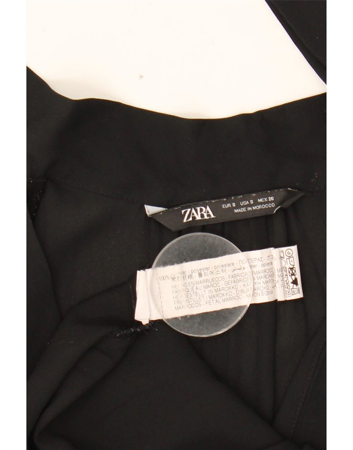 Zara Womens Long Sleeve Front Tie Blouse Top UK 10 Small Black Polyester