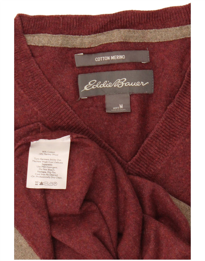 Eddie Bauer Mens V-Neck Jumper Sweater Medium Burgundy Cotton