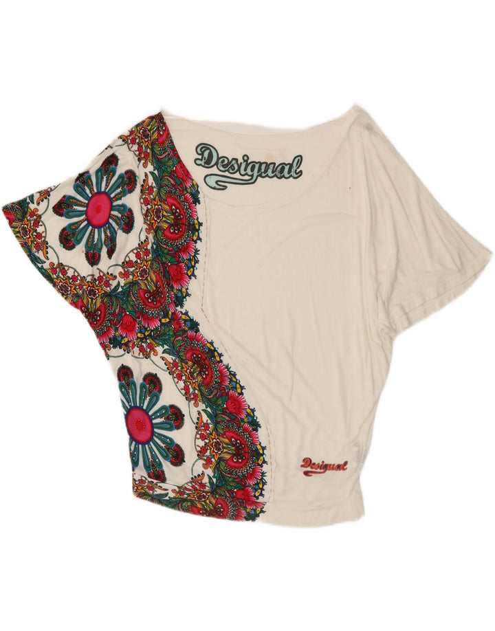 Desigual Womens Oversized Graphic Blouse Top UK 10 Small White Floral