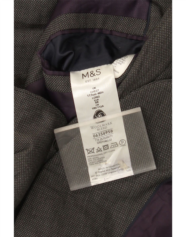 Marks & Spencer Mens 2 Button Blazer Jacket UK 46 XL Grey Wool