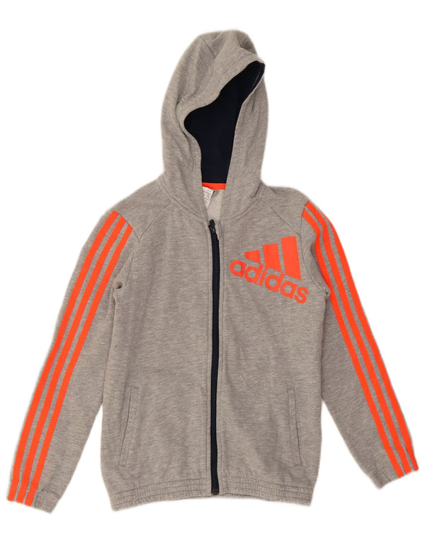 Adidas Boys Graphic Zip Hoodie Sweater 9-10 Years Grey Cotton