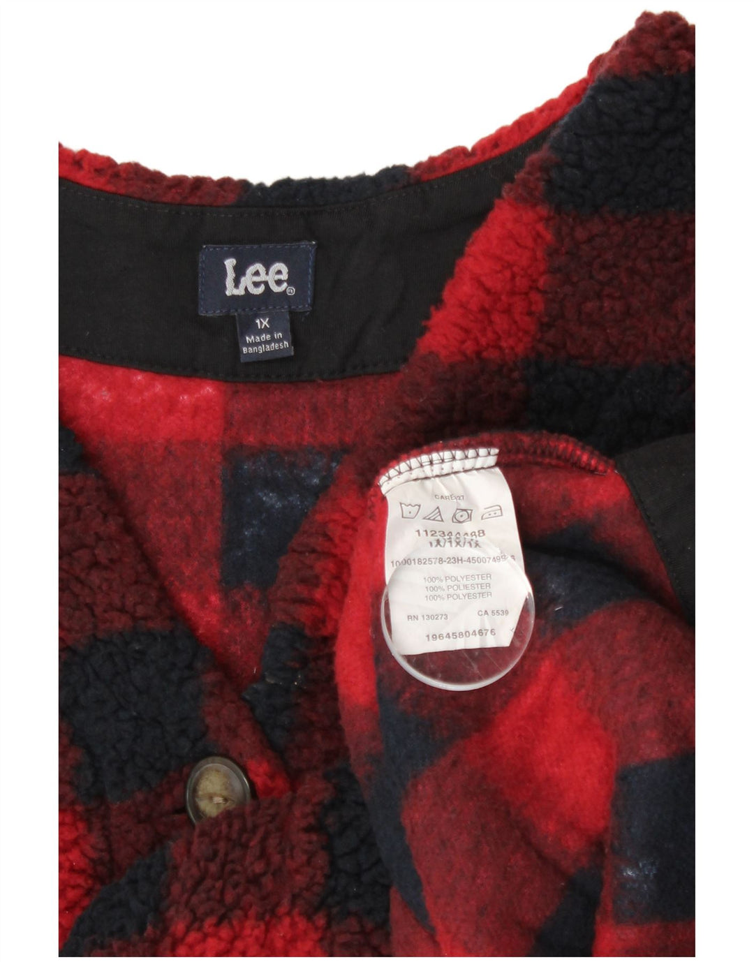 Lee Womens Loose Fit Fleece Jacket UK 18 XL Red Gingham Polyester