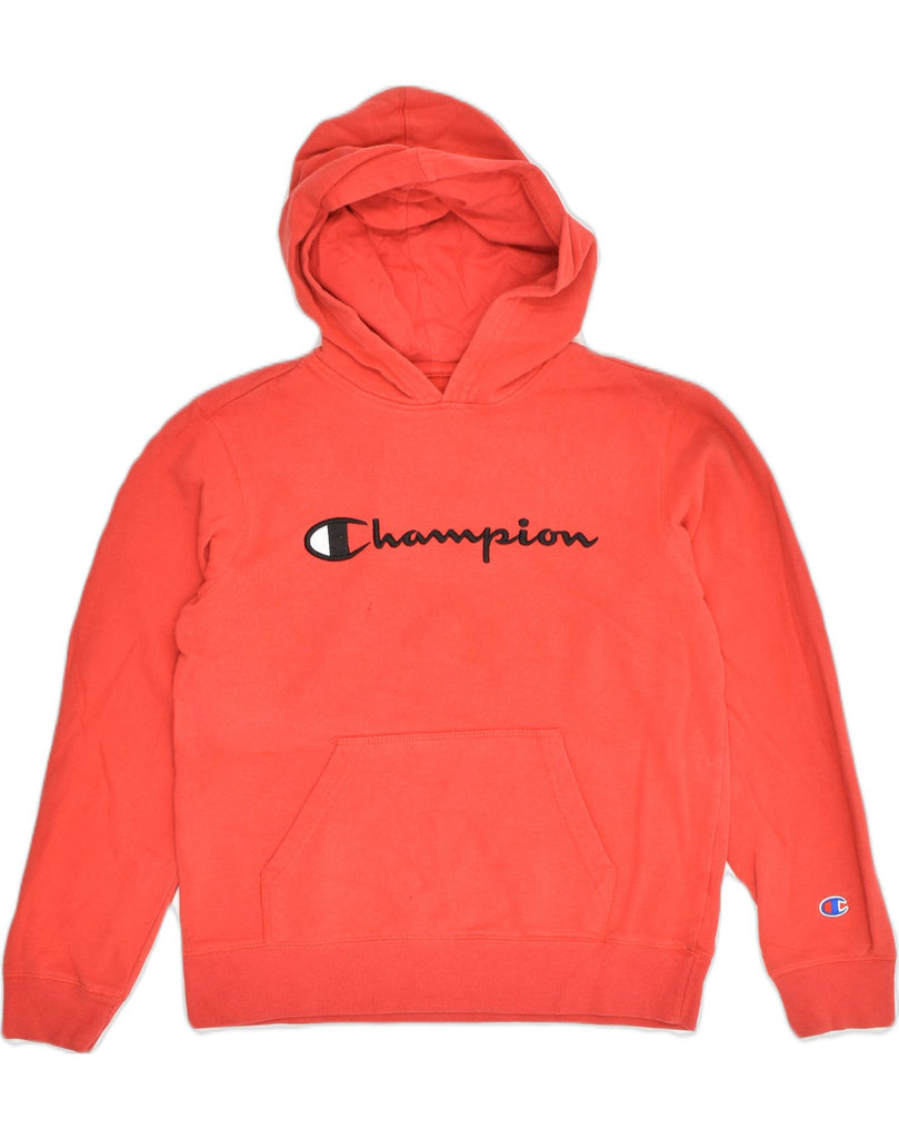 CHAMPION Womens Graphic Hoodie Jumper UK 14 Large Red Cotton | Vintage Champion | Thrift | Second-Hand Champion | Used Clothing | Messina Hembry 