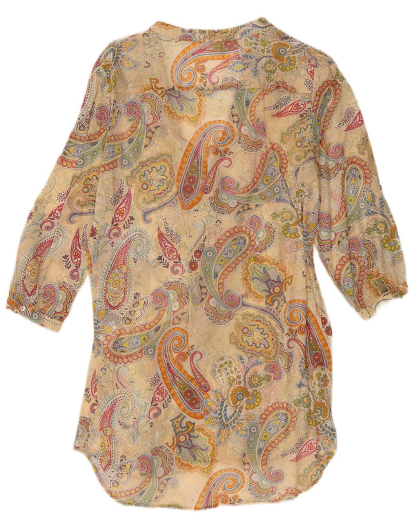 ZARA Womens 3/4 Sleeve Tunic Dress UK 14 Large Beige Paisley