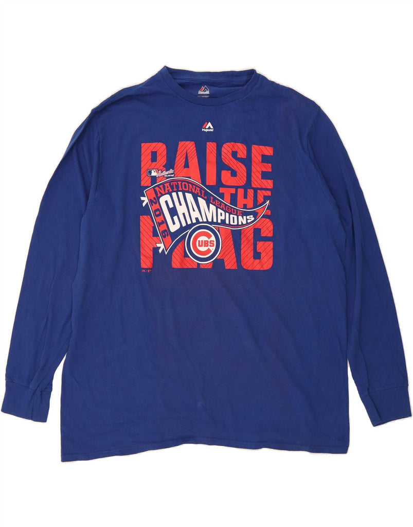 MAJESTIC Mens Chicago Cubs Graphic Top Long Sleeve 2XL Blue Cotton Vintage Majestic and Second-Hand Majestic from Messina Hembry 