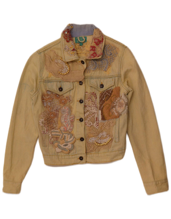 ANTICA SARTORIA BY GIACOMO CINQUE Womens Denim Jacket UK 10 Small Yellow
