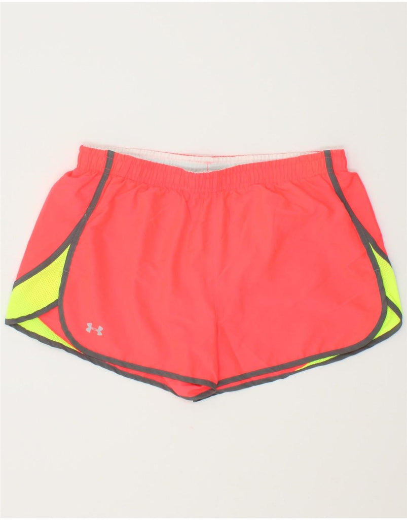 UNDER ARMOUR Womens Heat Gear Graphic Sport Shorts UK 14 Medium Orange | Vintage Under Armour | Thrift | Second-Hand Under Armour | Used Clothing | Messina Hembry 