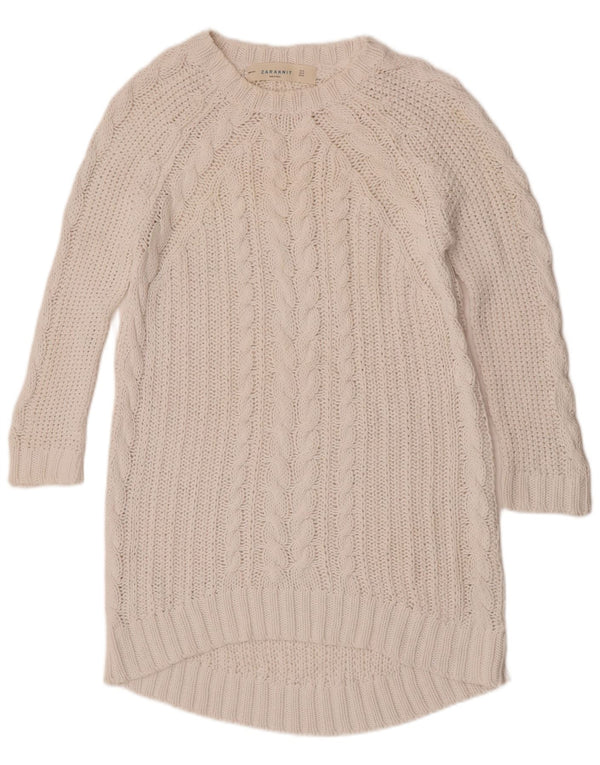 Zara Womens 3/4 Sleeve Jumper Dress UK 14 Medium White Cotton