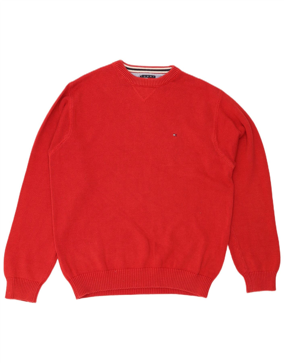 TOMMY HILFIGER Mens Crew Neck Jumper Sweater Large Red Cotton