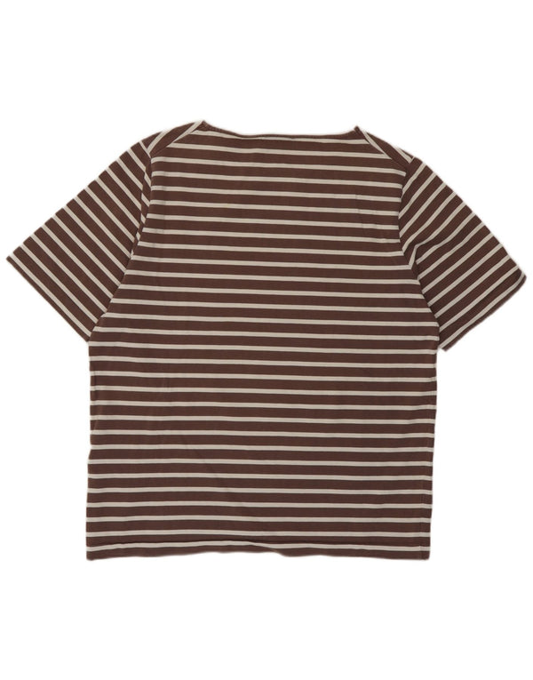 Cos Womens T-Shirt Top UK 14 Medium Brown Striped Cotton