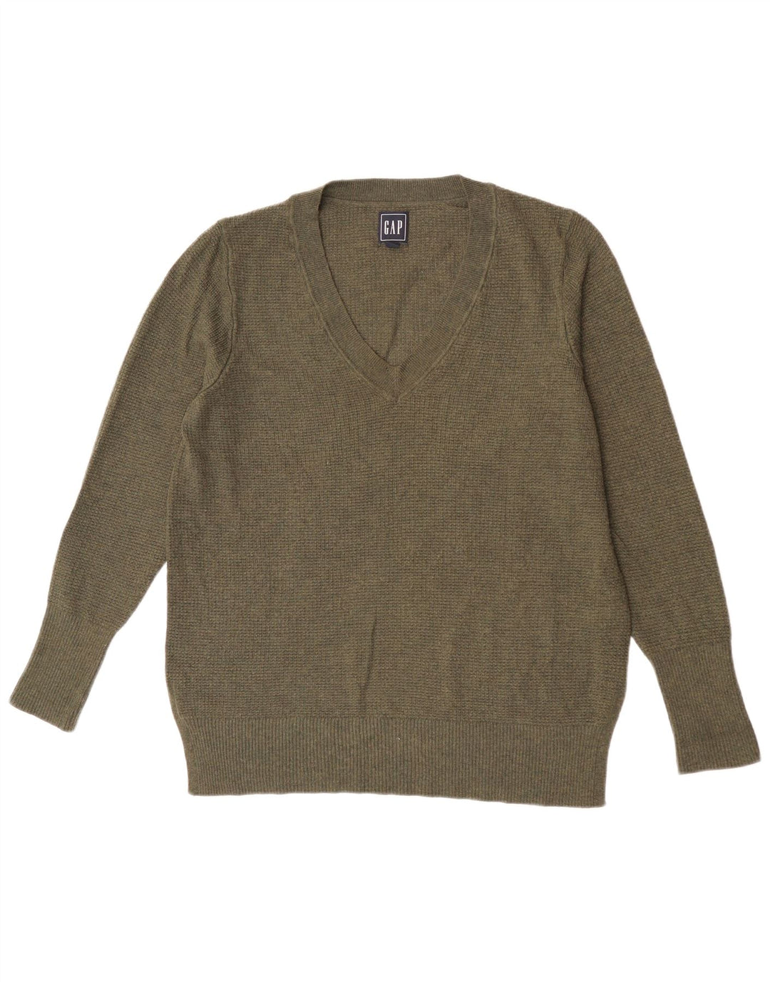 Gap Womens V-Neck Jumper Sweater UK 16 Large Khaki Nylon