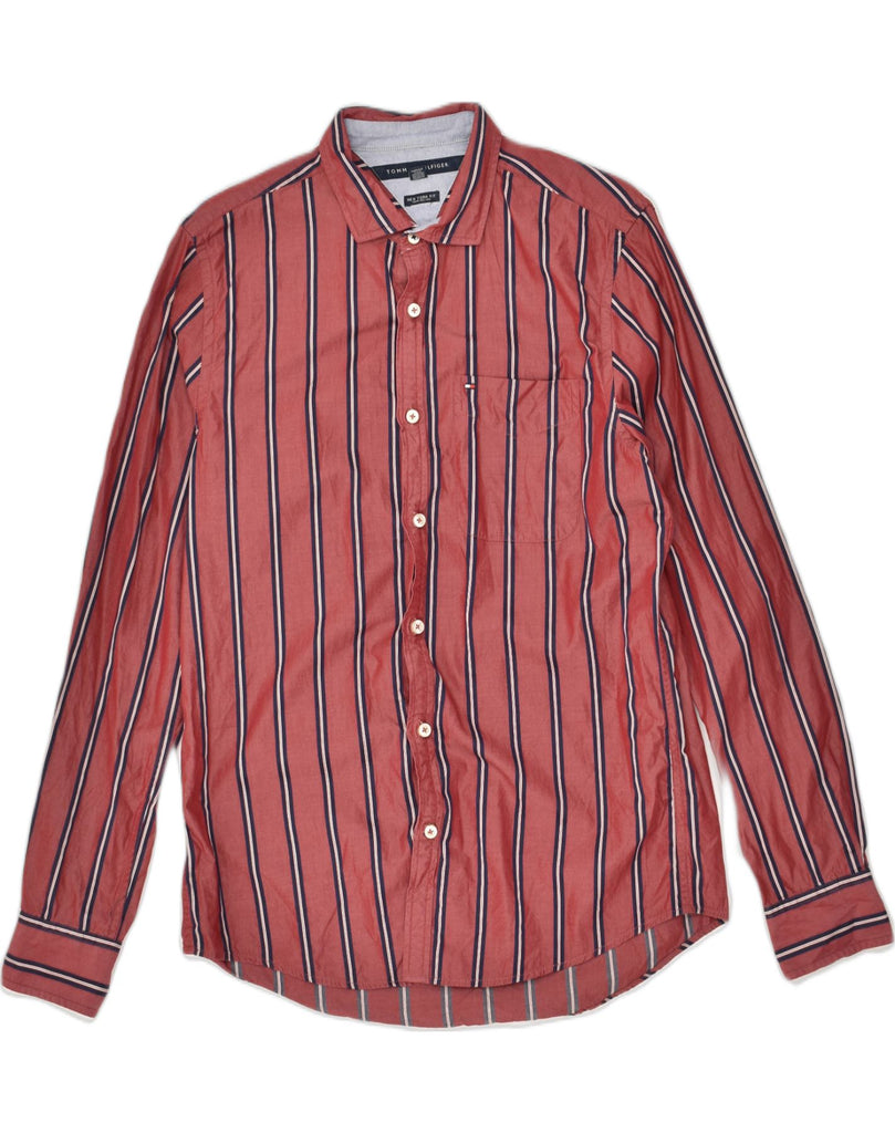 TOMMY HILFIGER Mens New York Fit Shirt Medium Burgundy Striped Cotton | Vintage Tommy Hilfiger | Thrift | Second-Hand Tommy Hilfiger | Used Clothing | Messina Hembry 