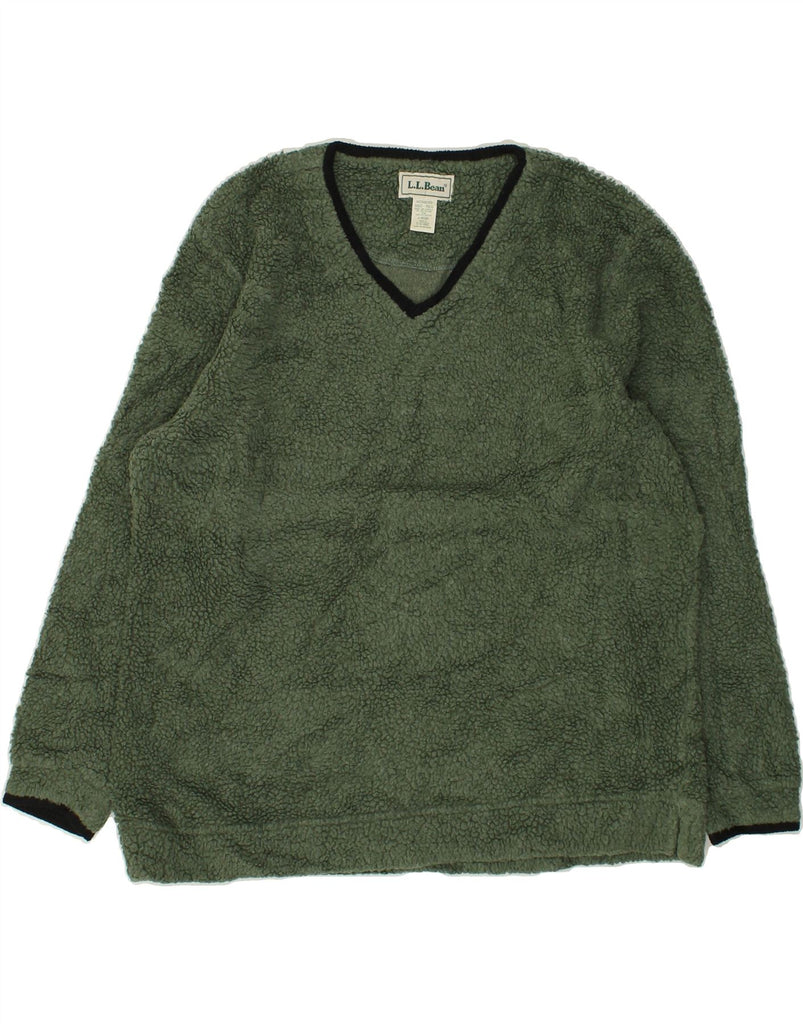 L.L.BEAN Womens V-Neck Fleece Jumper UK 14 Medium Green Polyester | Vintage L.L.Bean | Thrift | Second-Hand L.L.Bean | Used Clothing | Messina Hembry 