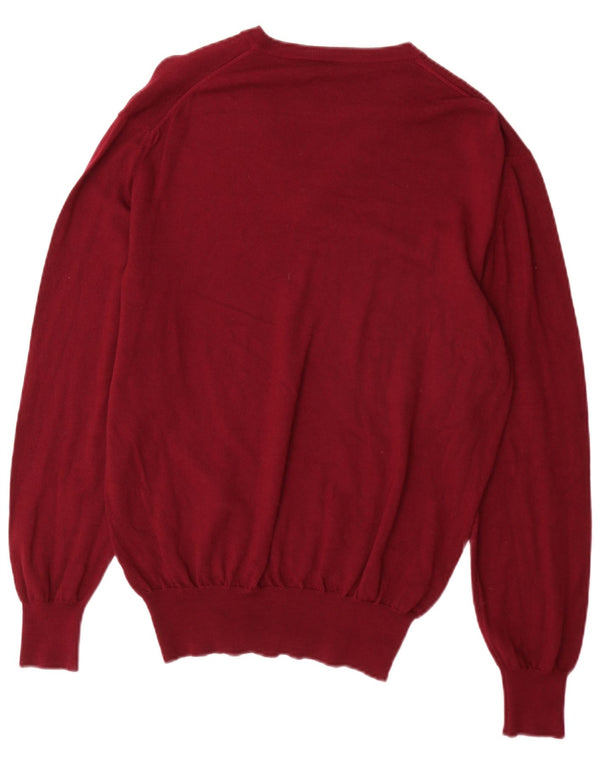 Vintage Womens V-Neck Jumper Sweater UK 16 Large Burgundy Virgin Wool