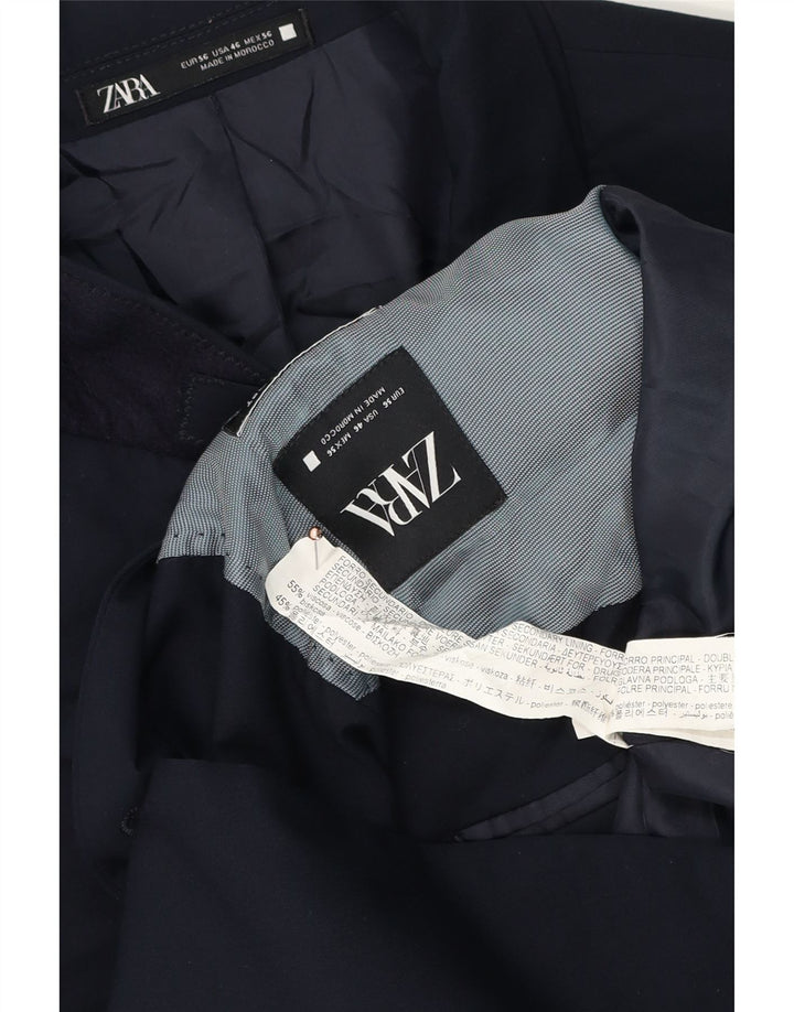 Zara Mens 2 Button Blazer Jacket EU 56 XL Navy Blue Viscose