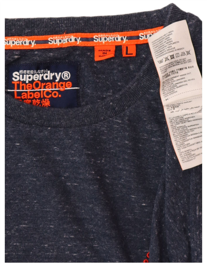SUPERDRY Mens T-Shirt Top Large Navy Blue Flecked Cotton