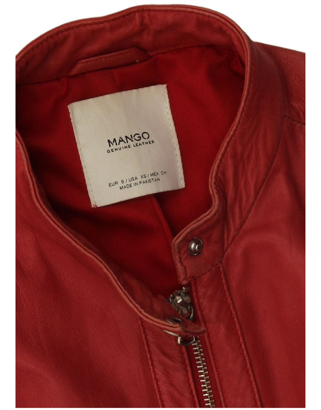 Mango Womens Leather Jacket UK 10 Small Red Leather