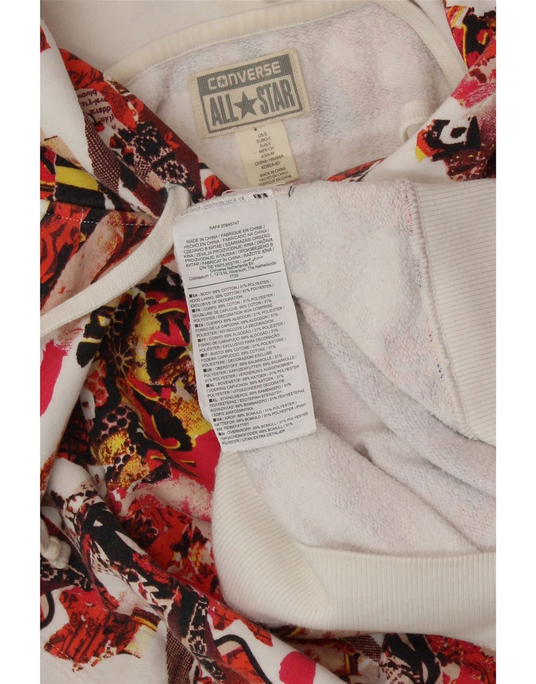 CONVERSE Womens Abstract Pattern Hoodie Jumper UK 10 Small Multicoloured