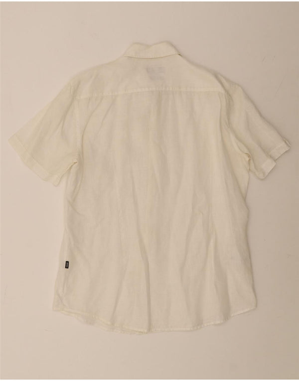 HUGO BOSS Mens Short Sleeve Slim Fit Shirt Large White Linen