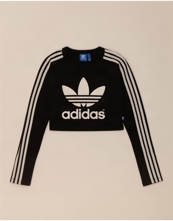Adidas Womens Crop Graphic Top Long Sleeve UK 8 Small Black Cotton