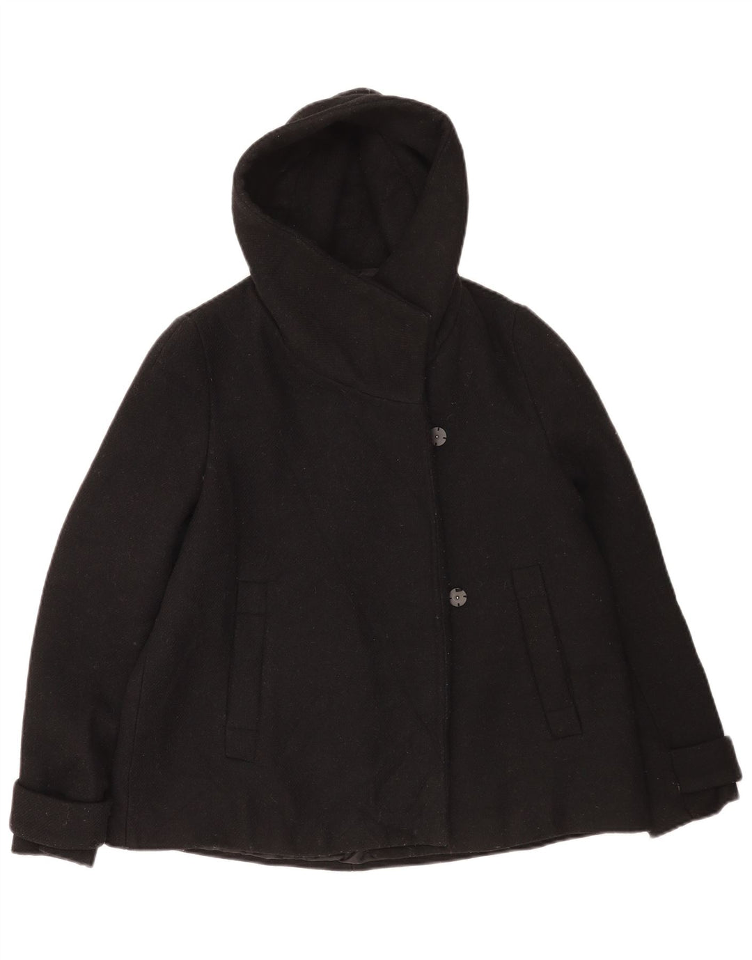 Zara Womens Hooded Bomber Jacket UK 14 Medium Black Polyester