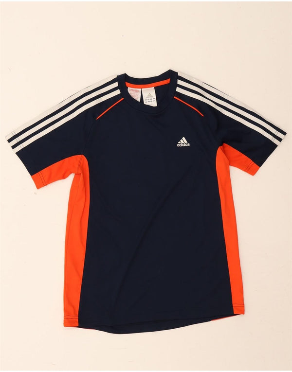 Adidas Boys T-Shirt Top 13-14 Years Navy Blue Colourblock Polyester