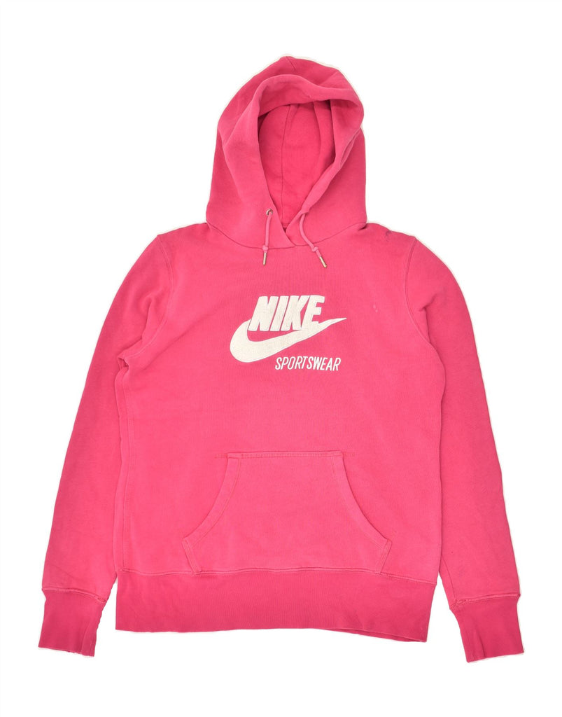 NIKE Womens Graphic Hoodie Jumper UK 14 Large Pink Cotton | Vintage Nike | Thrift | Second-Hand Nike | Used Clothing | Messina Hembry 