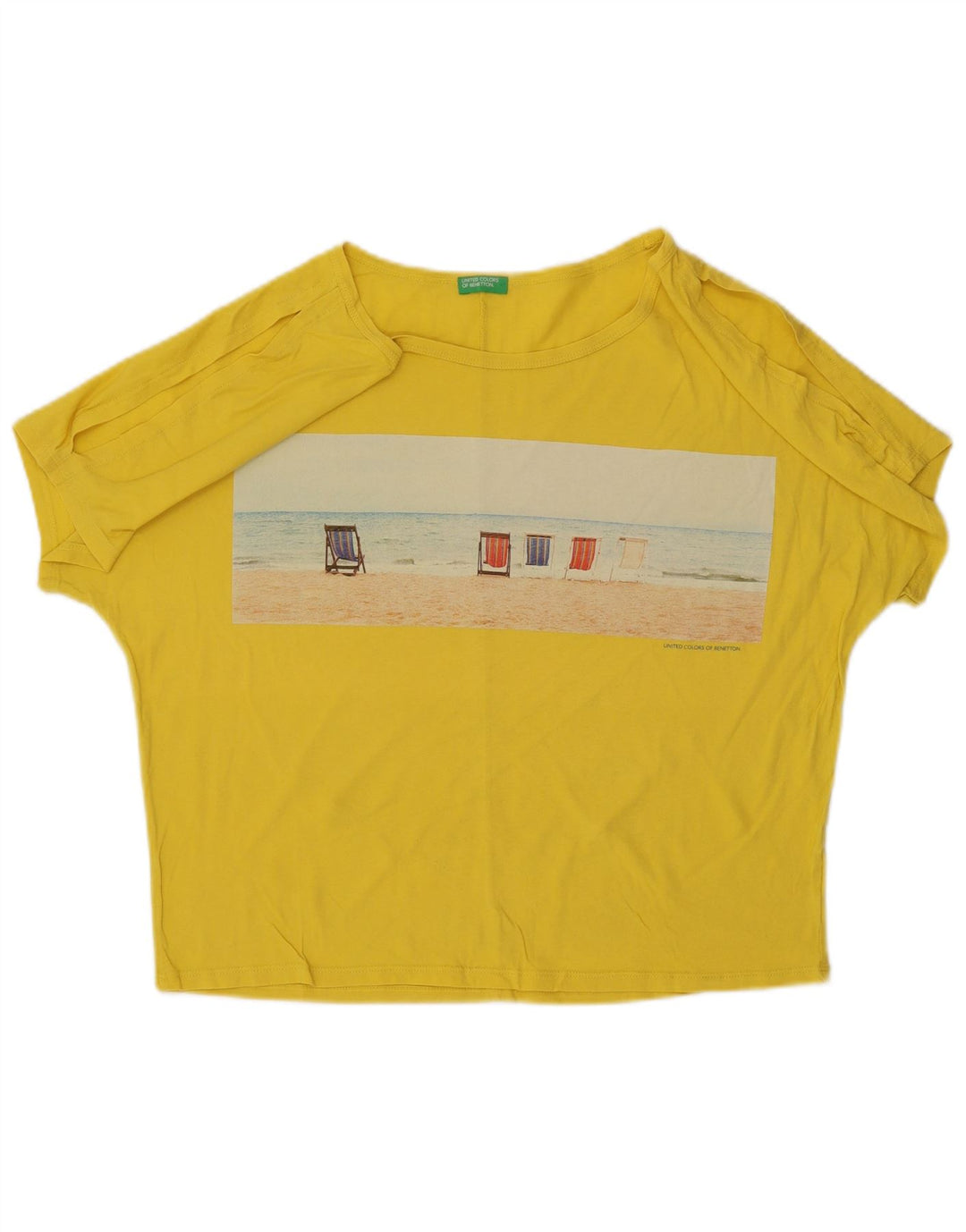 BENETTON Womens Graphic Blouse Top UK 16 Large Yellow