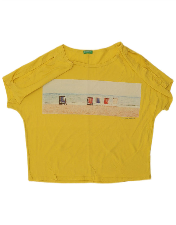 BENETTON Womens Graphic Blouse Top UK 16 Large Yellow