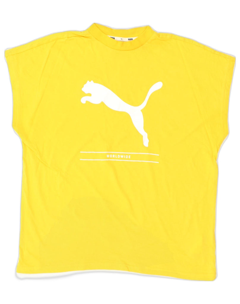 PUMA Mens Graphic T-Shirt Top Medium Yellow Cotton | Vintage Puma | Thrift | Second-Hand Puma | Used Clothing | Messina Hembry 