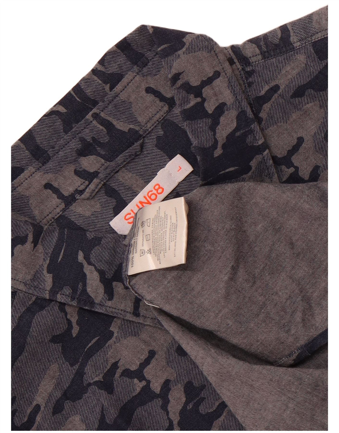 Sun68 Mens Shirt Large Navy Blue Camouflage Cotton