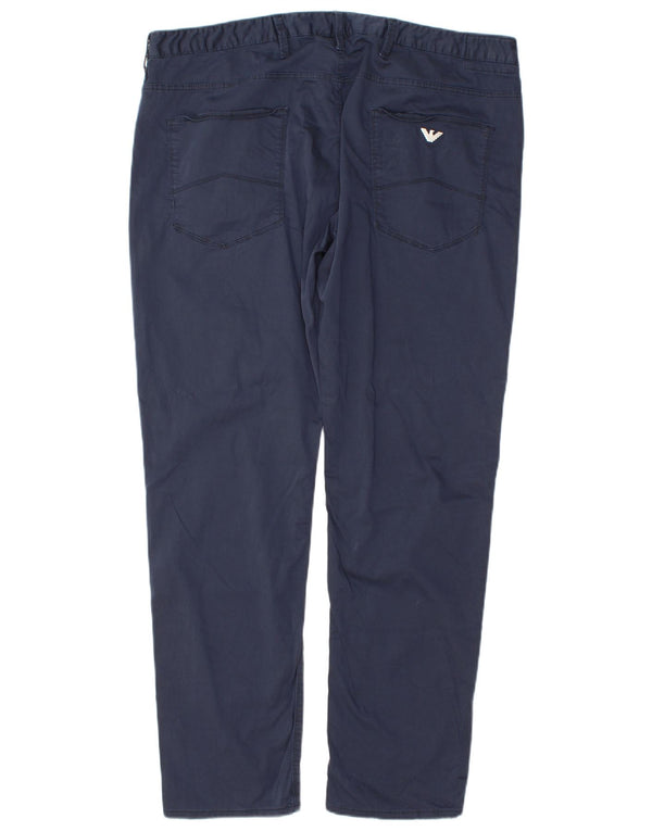 Emporio Armani Mens Straight Casual Trousers W40 L32 Navy Blue Cotton