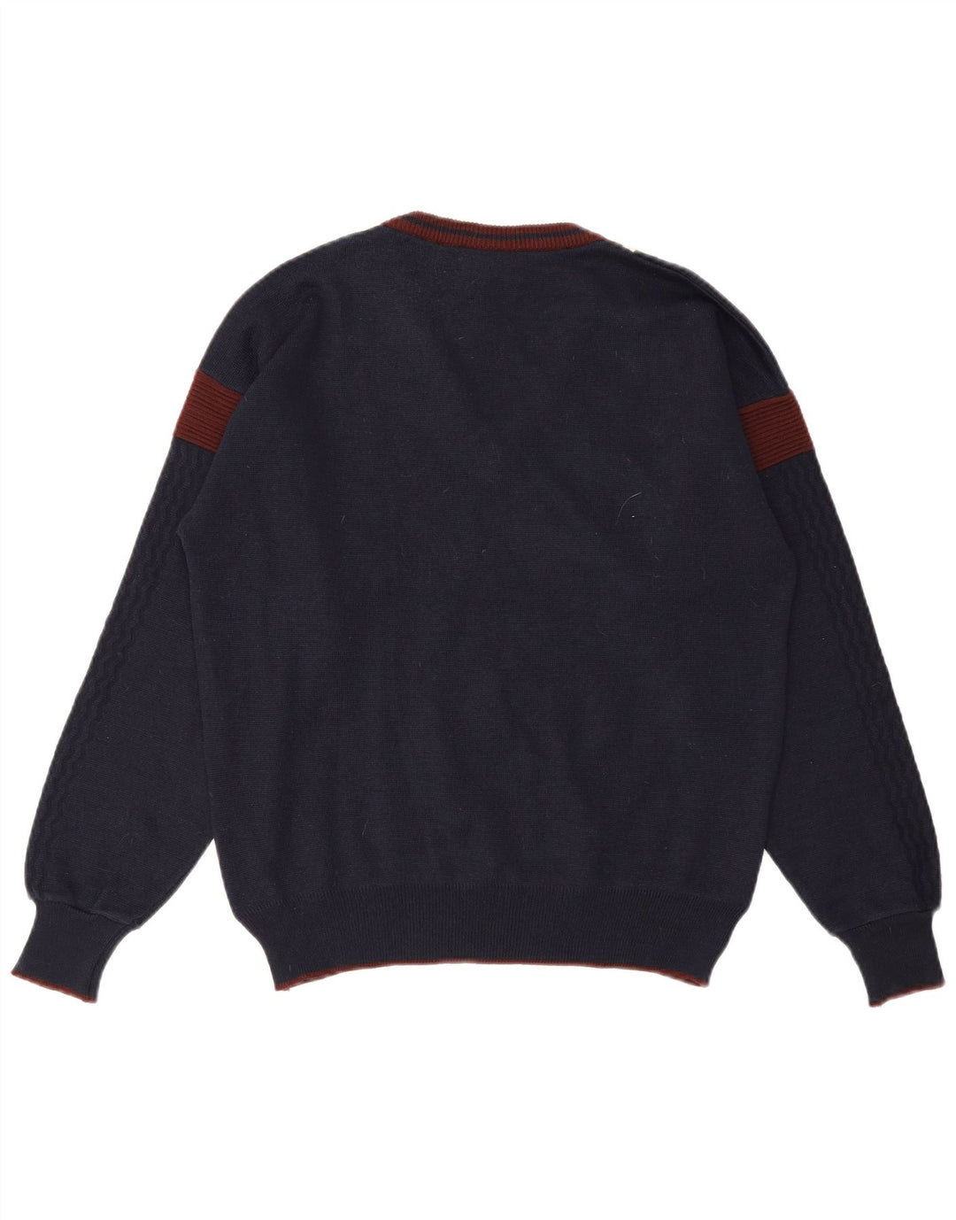 GABICCI Mens V-Neck Jumper Sweater Medium Navy Blue Colourblock Acrylic