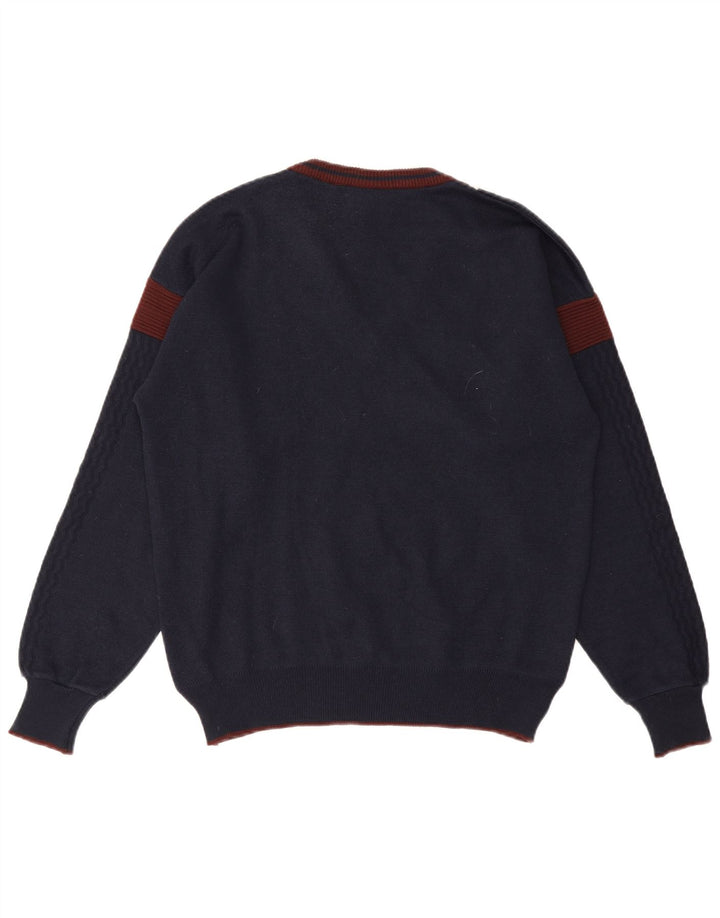 GABICCI Mens V-Neck Jumper Sweater Medium Navy Blue Colourblock Acrylic