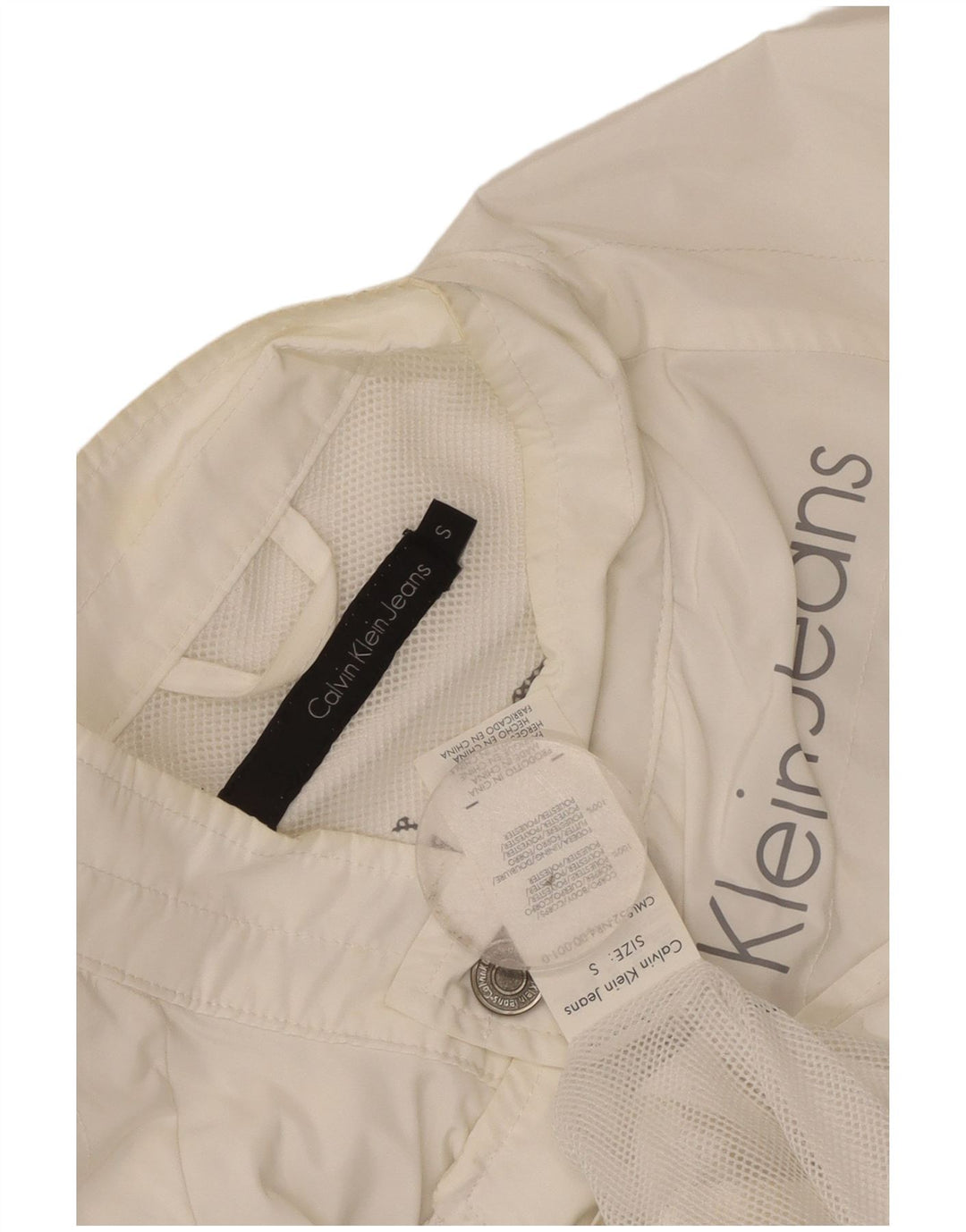 Calvin Klein Jeans Womens Graphic Rain Jacket UK 10 Small White Polyester
