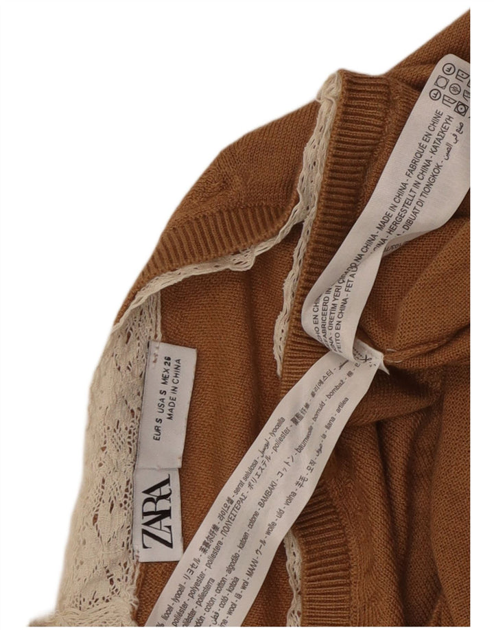 Zara Womens V-Neck Jumper Sweater UK 10 Small Brown Lyocell