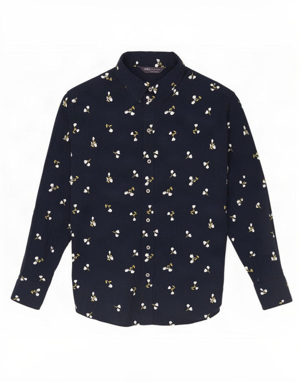 Marks & Spencer Womens Shirt UK 10 Small Navy Blue Floral Viscose