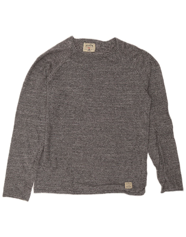 Jack & Jones Mens Boat Neck Jumper Sweater Small Grey Flecked Cotton