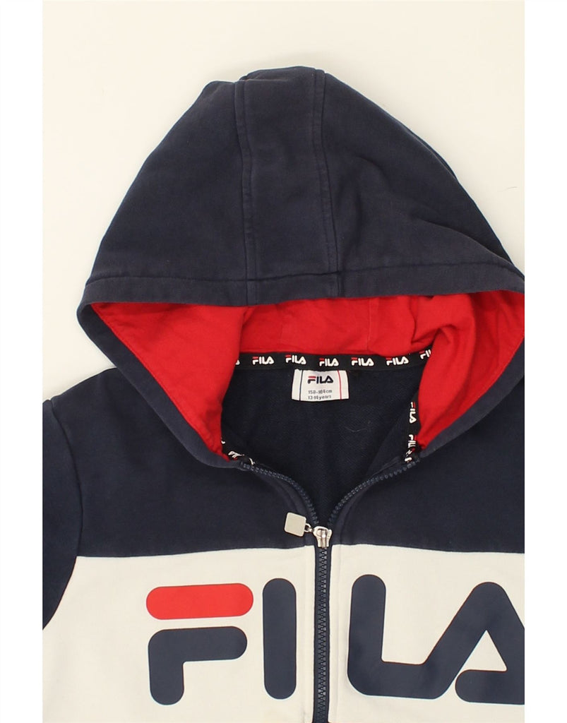 FILA Boys Graphic Zip Hoodie Sweater 13-14 Years Navy Blue Cotton | Vintage Fila | Thrift | Second-Hand Fila | Used Clothing | Messina Hembry 
