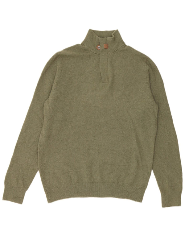 Massimo Dutti Mens Zip Neck Jumper Sweater Medium Green Wool
