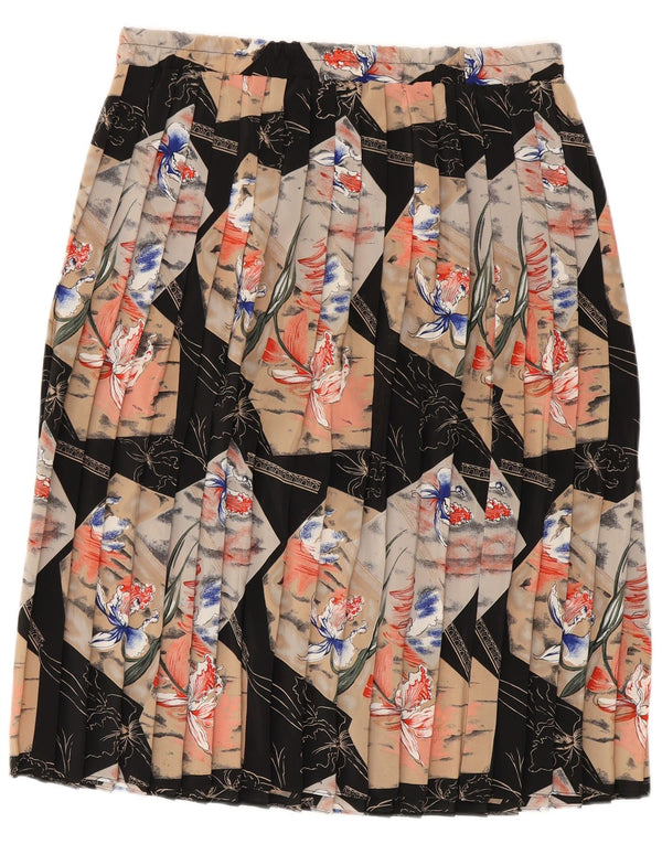 VINTAGE Womens Knife Pleated Skirt Medium W30  Black Floral Polyester