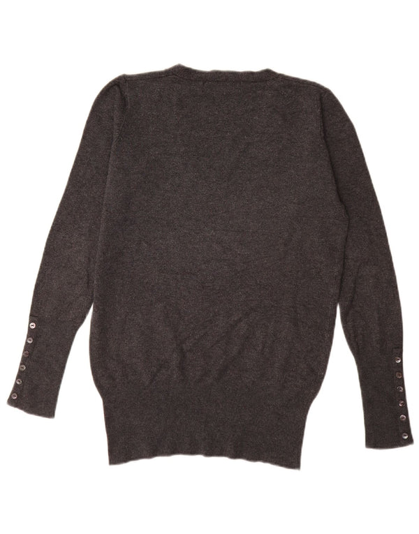 Zara Womens V-Neck Jumper Sweater UK 12 Medium Grey Rayon