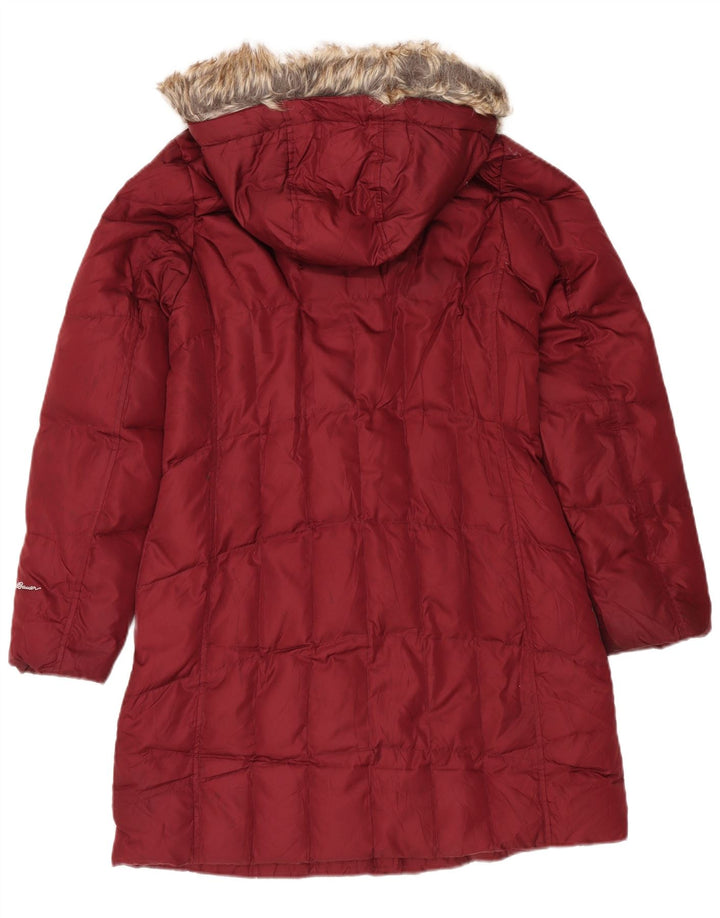 Eddie Bauer Womens Hooded Padded Coat UK 14 Medium Burgundy Polyester