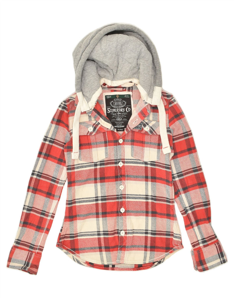 SUPERDRY Girls Hooded Lumberjack Shirt 13-14 Years Large Red Check Cotton | Vintage Superdry | Thrift | Second-Hand Superdry | Used Clothing | Messina Hembry 