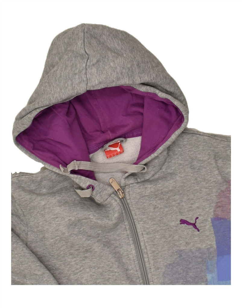 PUMA Womens Graphic Zip Hoodie Sweater UK 12 Medium  Grey Cotton | Vintage Puma | Thrift | Second-Hand Puma | Used Clothing | Messina Hembry 