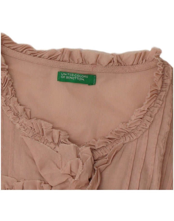 Benetton Womens Ruffle Front Shirt Blouse UK 14 Large Pink