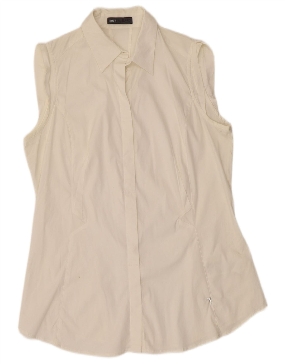 TRUSSARDI Womens Sleeveless Shirt UK 18 XL White Cotton
