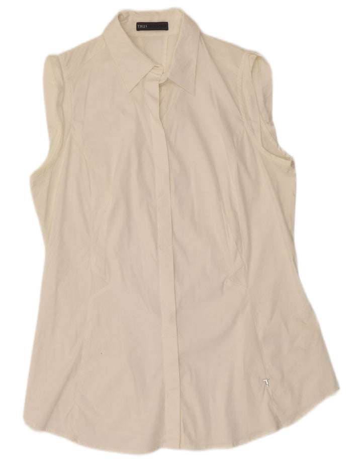 TRUSSARDI Womens Sleeveless Shirt UK 18 XL White Cotton